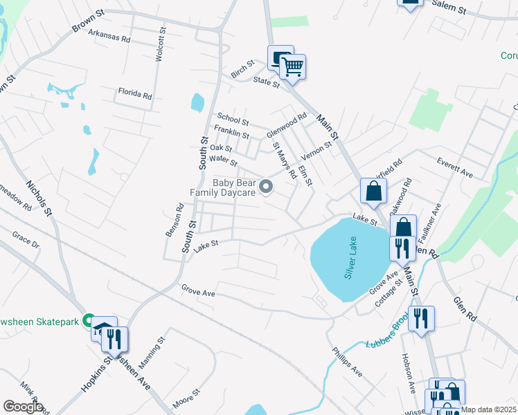 map of restaurants, bars, coffee shops, grocery stores, and more near 98 Willow Street in Tewksbury