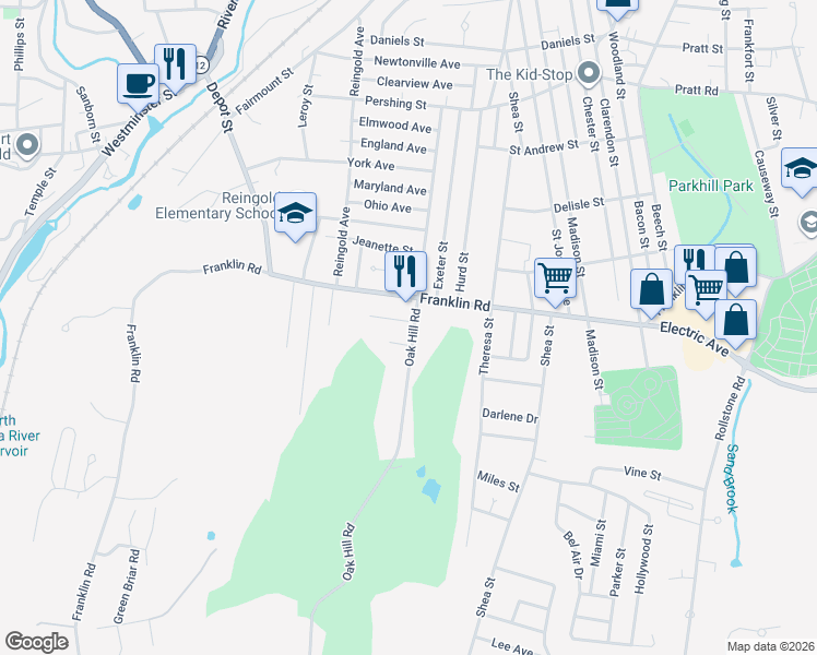 map of restaurants, bars, coffee shops, grocery stores, and more near 533 Oak Hill Road in Fitchburg