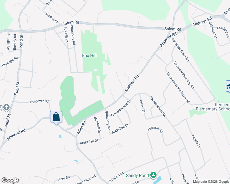 map of restaurants, bars, coffee shops, grocery stores, and more near 160 Andover Road in Billerica
