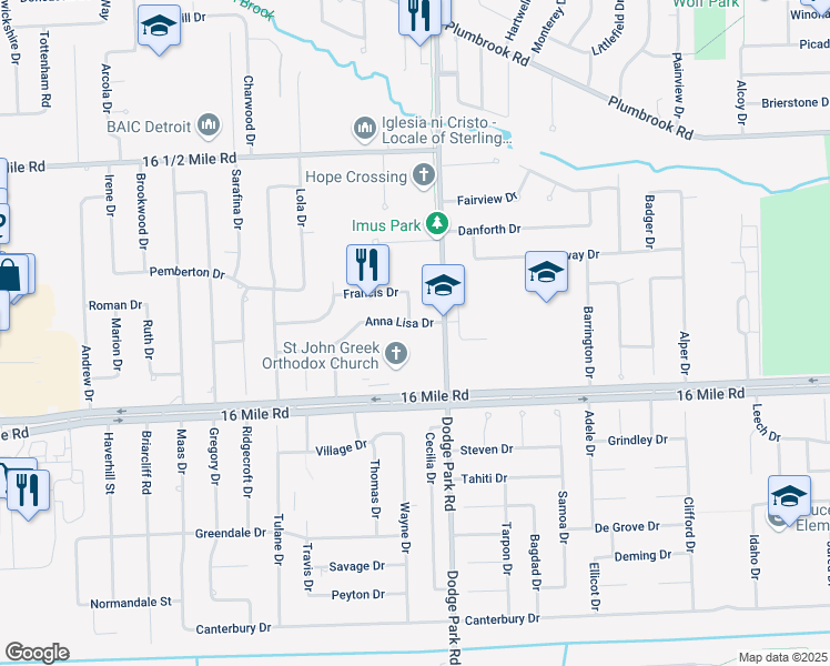 map of restaurants, bars, coffee shops, grocery stores, and more near 11552 Anna Lisa Drive in Sterling Heights