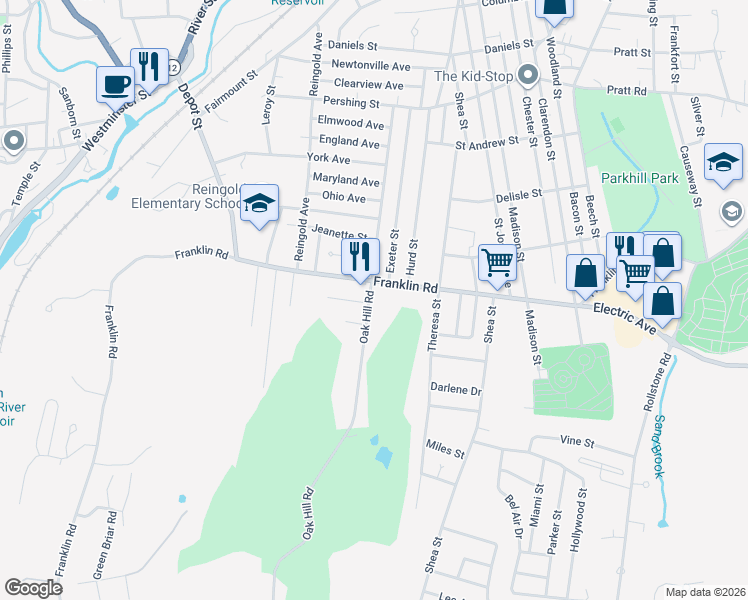 map of restaurants, bars, coffee shops, grocery stores, and more near 533 Oak Hill Road in Fitchburg