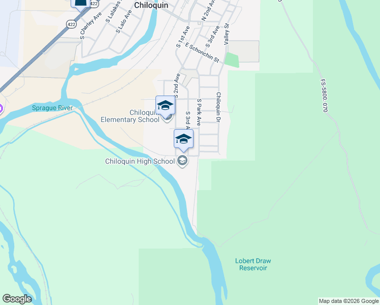 map of restaurants, bars, coffee shops, grocery stores, and more near 639 South 3rd Avenue in Chiloquin