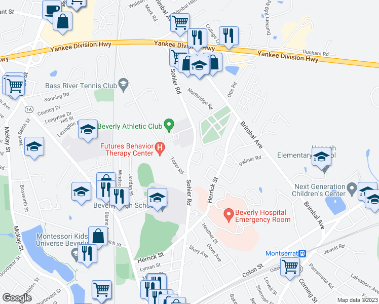 map of restaurants, bars, coffee shops, grocery stores, and more near 108 Sohier Road in Beverly