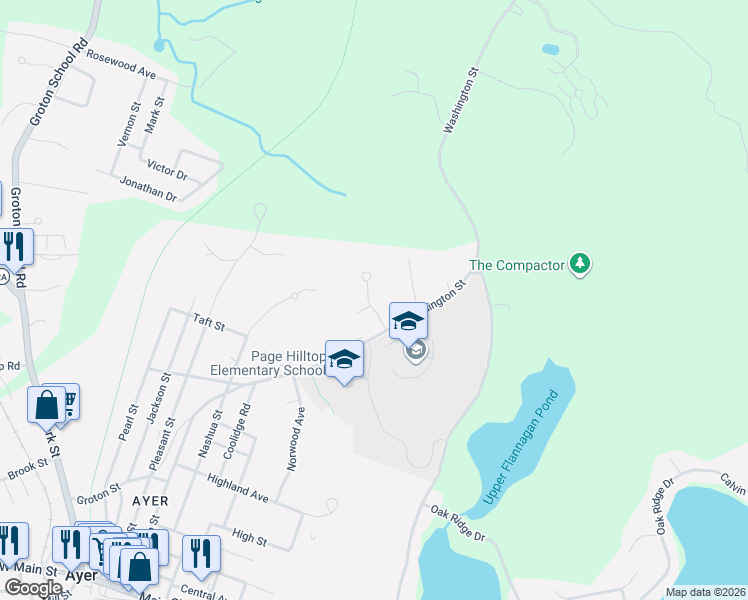 map of restaurants, bars, coffee shops, grocery stores, and more near 5 Gaskins Lane in Ayer
