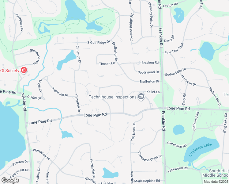 map of restaurants, bars, coffee shops, grocery stores, and more near 4954 Whispering Pine Lane in Bloomfield Hills