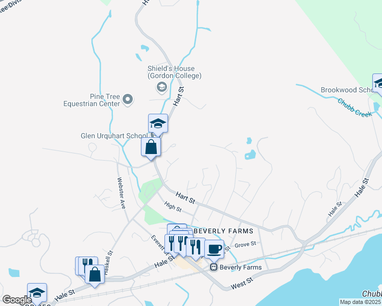map of restaurants, bars, coffee shops, grocery stores, and more near 9 Juniper Valley Court in Beverly