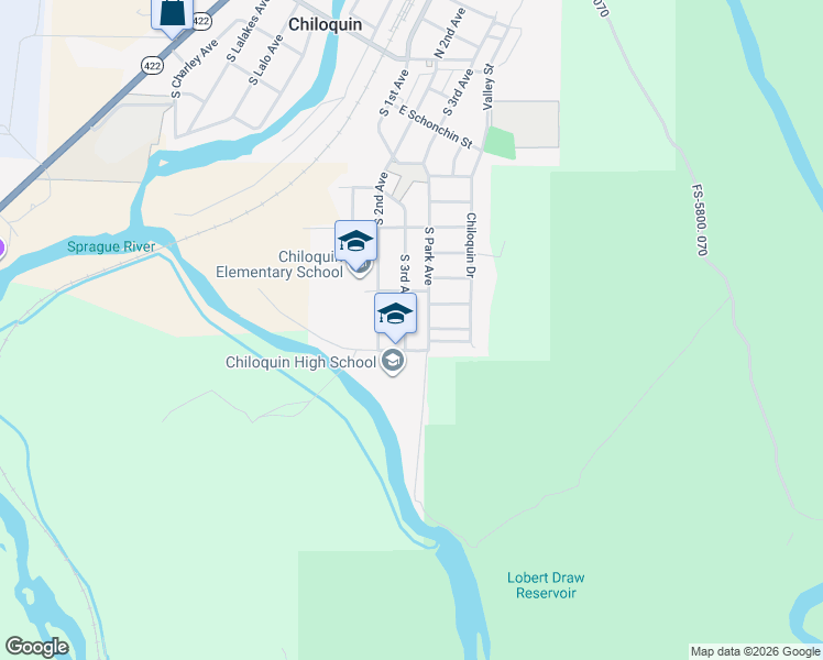 map of restaurants, bars, coffee shops, grocery stores, and more near 639 South 3rd Avenue in Chiloquin