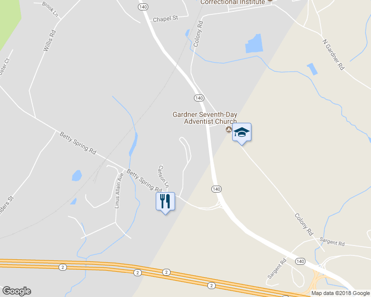 map of restaurants, bars, coffee shops, grocery stores, and more near 101 Olde Colonial Drive in Gardner