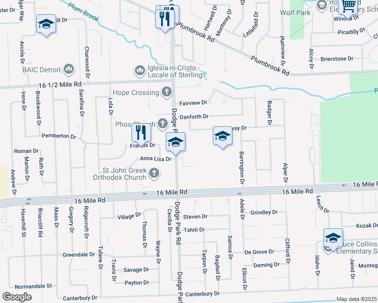 map of restaurants, bars, coffee shops, grocery stores, and more near 37400 Dodge Park Road in Sterling Heights