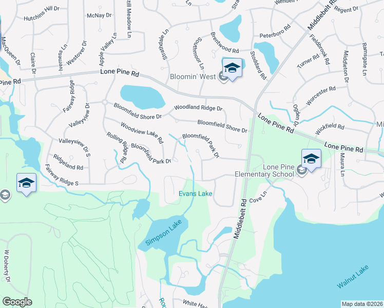 map of restaurants, bars, coffee shops, grocery stores, and more near 3229 Bloomfield Park Drive in West Bloomfield Township
