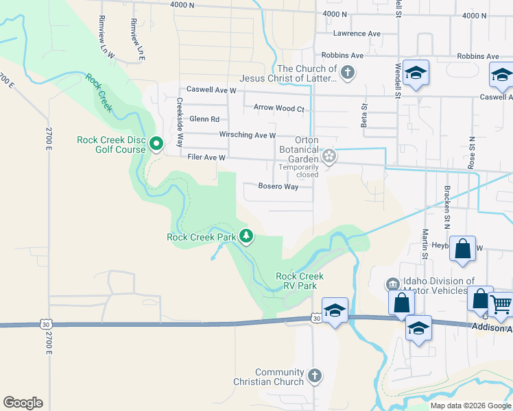 map of restaurants, bars, coffee shops, grocery stores, and more near 1023 Bosero Way in Twin Falls