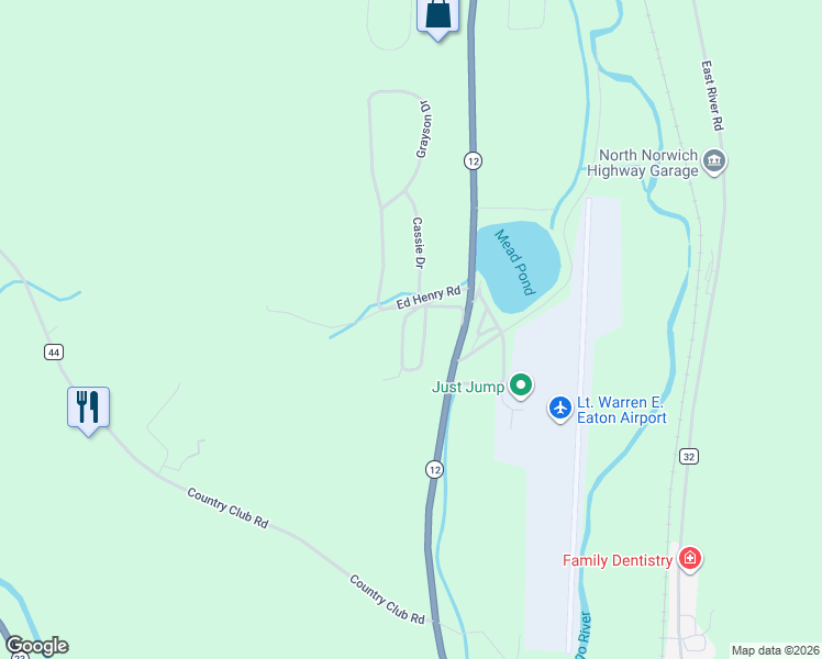 map of restaurants, bars, coffee shops, grocery stores, and more near 120 Ed Henry Road in Norwich