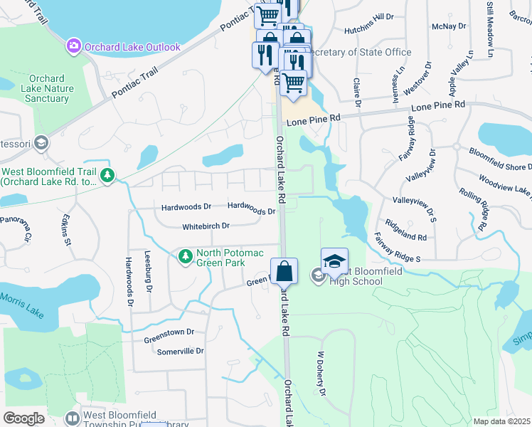 map of restaurants, bars, coffee shops, grocery stores, and more near in Oakland County