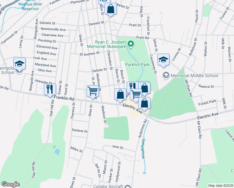 map of restaurants, bars, coffee shops, grocery stores, and more near 194 Saint Camille Street in Fitchburg