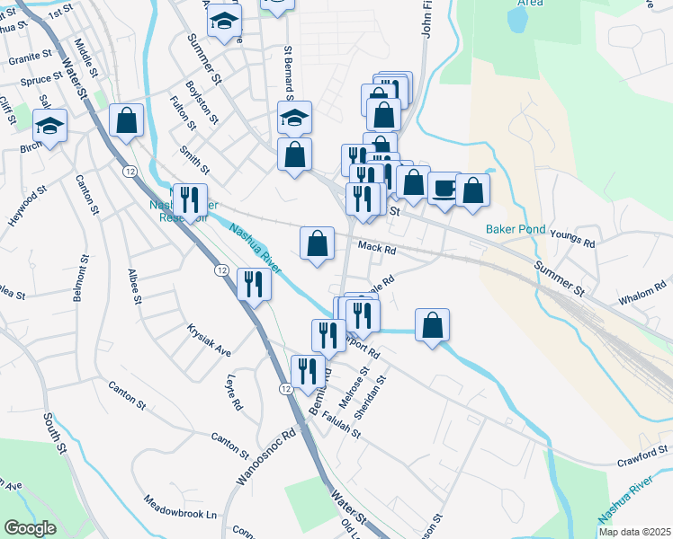 map of restaurants, bars, coffee shops, grocery stores, and more near 222 Bemis Road in Fitchburg
