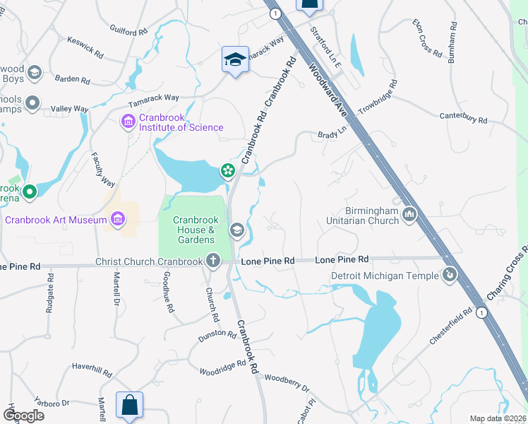 map of restaurants, bars, coffee shops, grocery stores, and more near 649 Edgemere Court in Bloomfield Hills