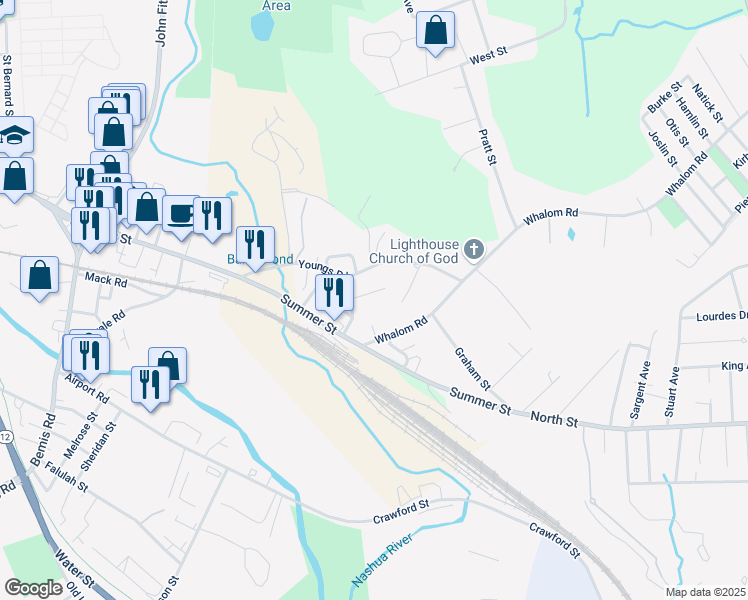 map of restaurants, bars, coffee shops, grocery stores, and more near 104 Youngs Road in Lunenburg