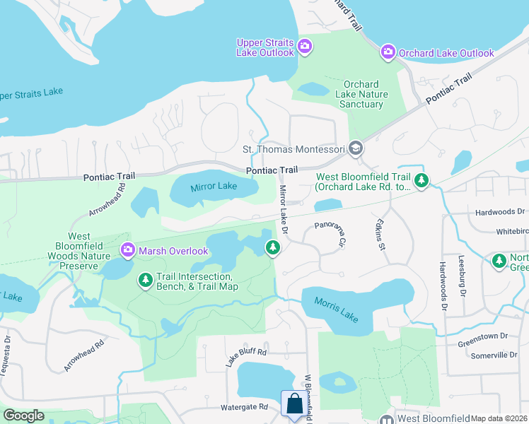map of restaurants, bars, coffee shops, grocery stores, and more near 5016 Mirror Lake Court in Oakland County