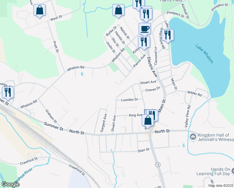 map of restaurants, bars, coffee shops, grocery stores, and more near 112 Stuart Avenue in Leominster