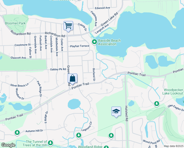 map of restaurants, bars, coffee shops, grocery stores, and more near 4533 Borland Street in West Bloomfield Township