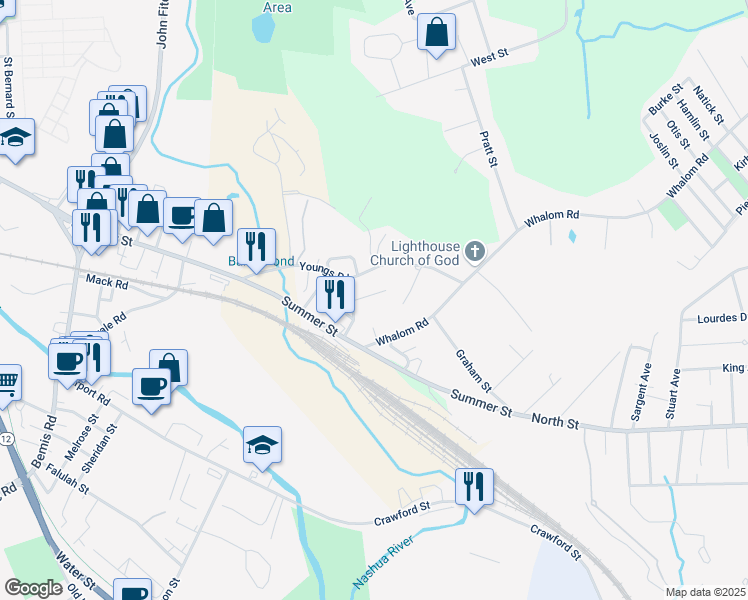 map of restaurants, bars, coffee shops, grocery stores, and more near 104 Youngs Road in Lunenburg