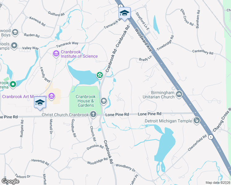 map of restaurants, bars, coffee shops, grocery stores, and more near 649 Edgemere Court in Bloomfield Hills