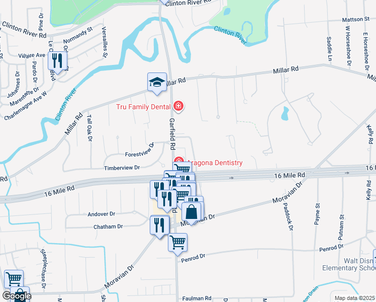 map of restaurants, bars, coffee shops, grocery stores, and more near 37118 South Aragona Drive in Clinton Township