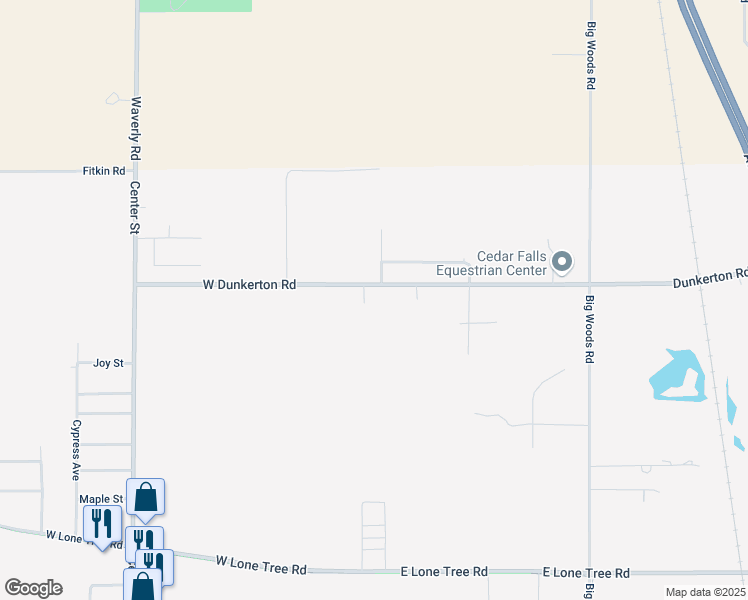 map of restaurants, bars, coffee shops, grocery stores, and more near 121 East Dunkerton Road in Cedar Falls