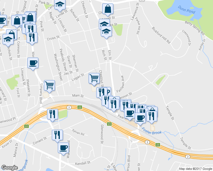 map of restaurants, bars, coffee shops, grocery stores, and more near 420 Chestnut Street in Gardner
