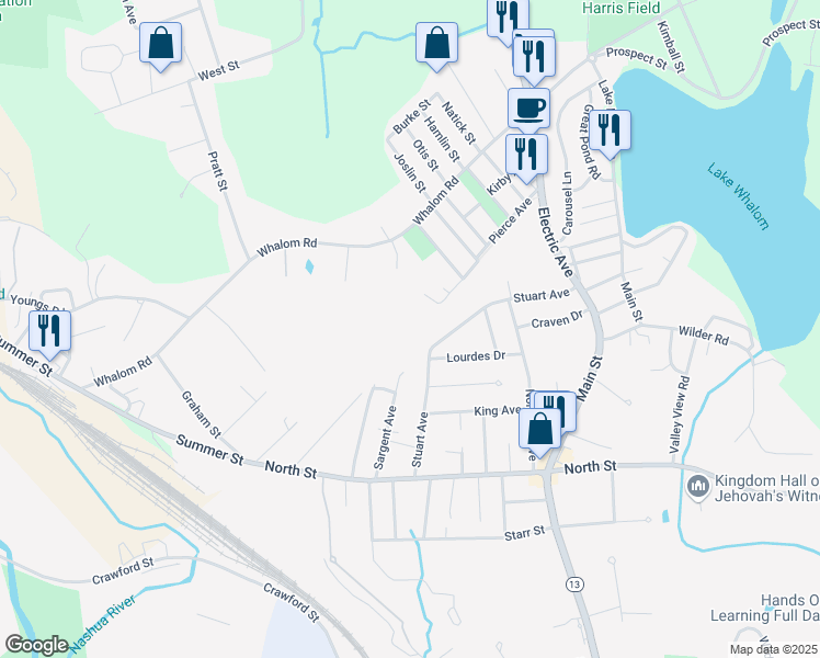 map of restaurants, bars, coffee shops, grocery stores, and more near 112 Stuart Avenue in Leominster