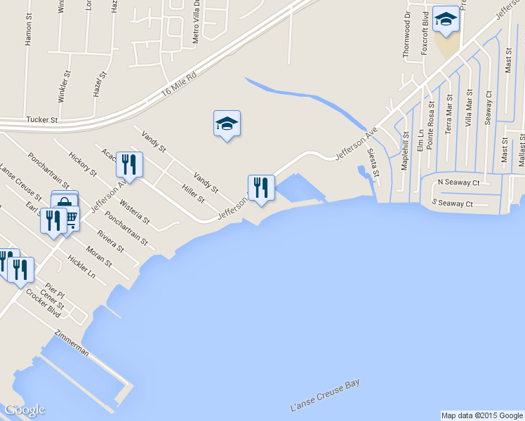 map of restaurants, bars, coffee shops, grocery stores, and more near 37400 Jefferson Ave in Harrison Township