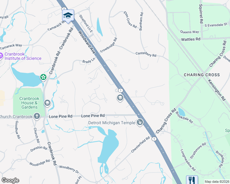 map of restaurants, bars, coffee shops, grocery stores, and more near 723 Arbor Court in Bloomfield Hills