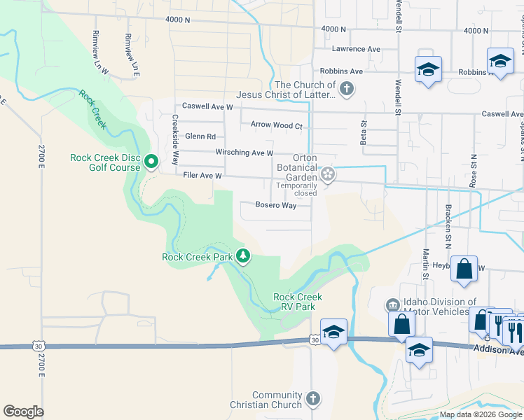 map of restaurants, bars, coffee shops, grocery stores, and more near 1023 Bosero Way in Twin Falls