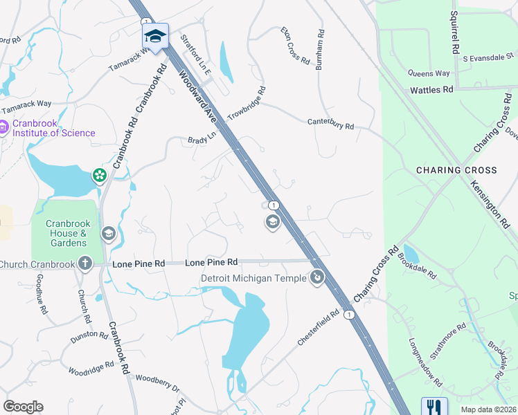 map of restaurants, bars, coffee shops, grocery stores, and more near 723 Arbor Court in Bloomfield Hills