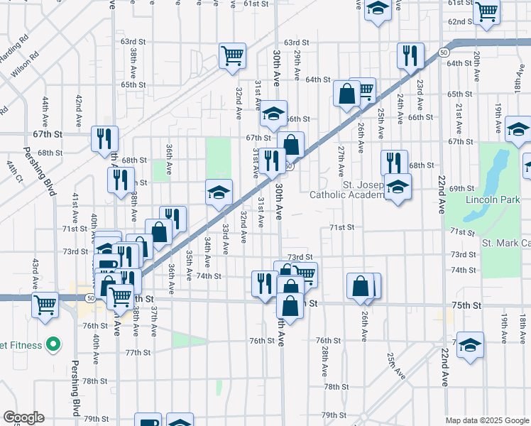 map of restaurants, bars, coffee shops, grocery stores, and more near 7001 70th Street in Kenosha