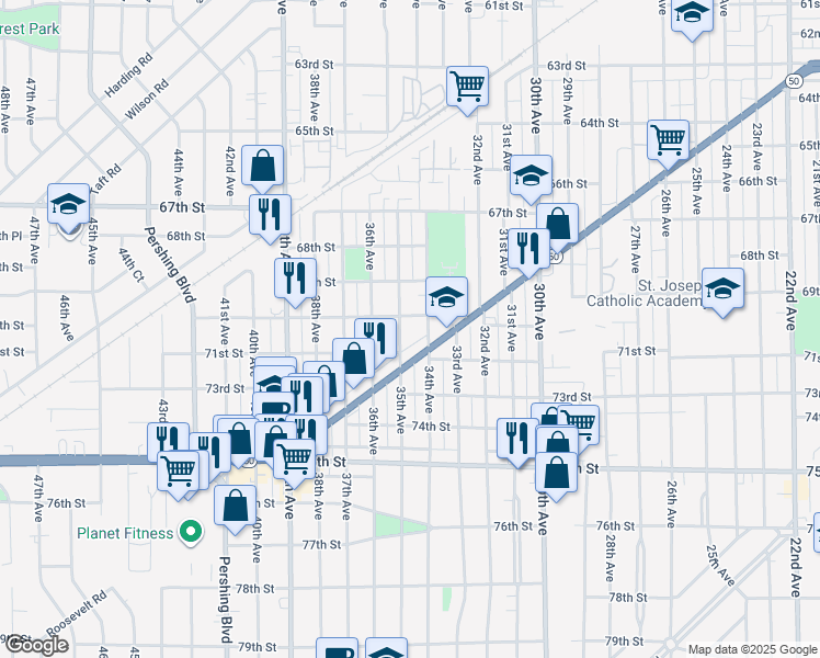 map of restaurants, bars, coffee shops, grocery stores, and more near 7009 35th Avenue in Kenosha