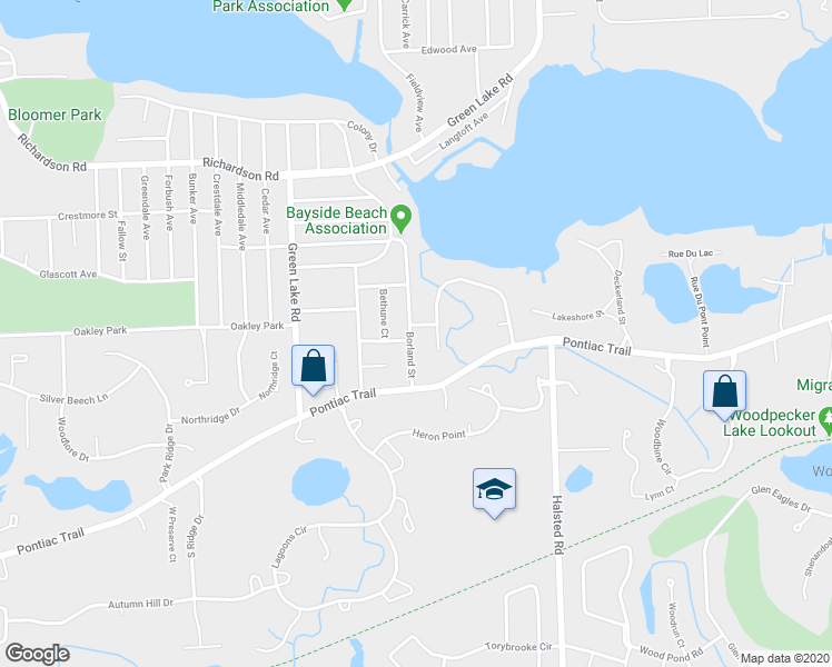 map of restaurants, bars, coffee shops, grocery stores, and more near 4533 Borland Street in West Bloomfield Township
