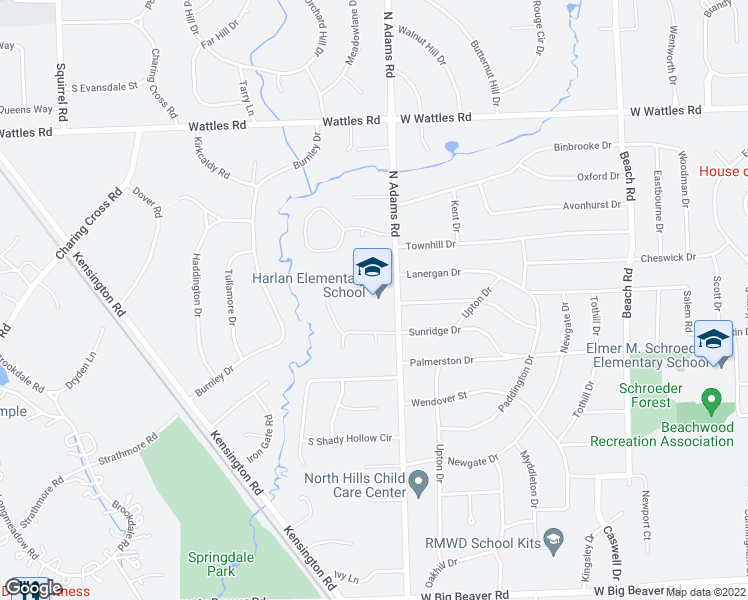map of restaurants, bars, coffee shops, grocery stores, and more near 3595 North Adams Road in Bloomfield Hills
