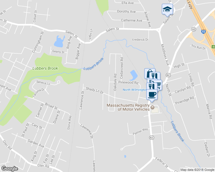 map of restaurants, bars, coffee shops, grocery stores, and more near 17 Birchwood Road in Wilmington