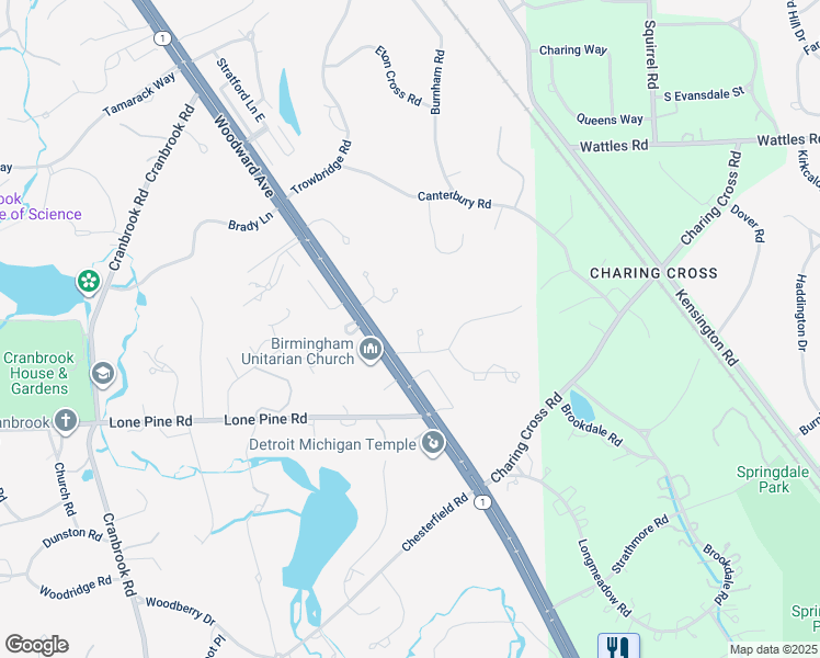 map of restaurants, bars, coffee shops, grocery stores, and more near 635 Willow Glen Court in Bloomfield Hills