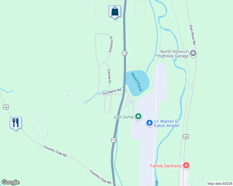 map of restaurants, bars, coffee shops, grocery stores, and more near 120 Ed Henry Road in Norwich