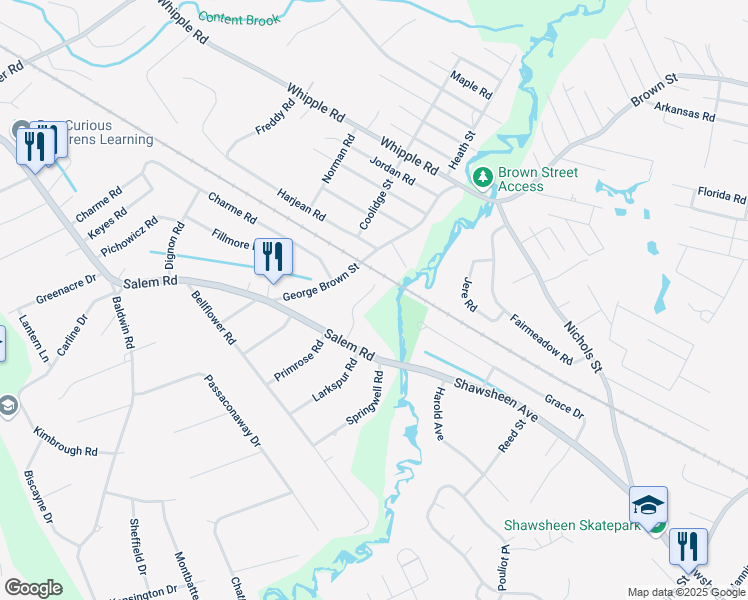map of restaurants, bars, coffee shops, grocery stores, and more near 12 Garnet Road in Billerica