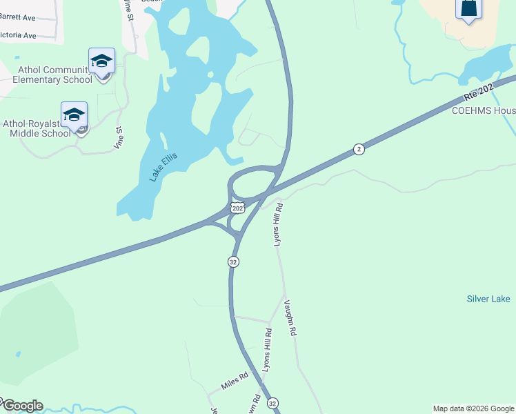 map of restaurants, bars, coffee shops, grocery stores, and more near 109 Lyons Hill Road in Athol