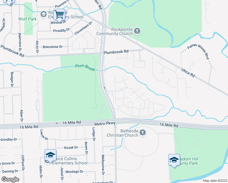 map of restaurants, bars, coffee shops, grocery stores, and more near 37118 Camelot Drive in Sterling Heights