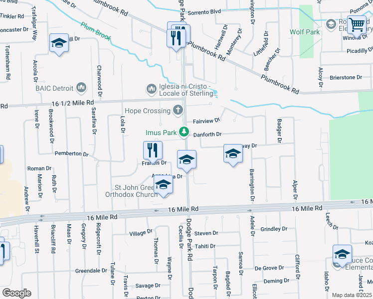 map of restaurants, bars, coffee shops, grocery stores, and more near 37400 Dodge Park Road in Sterling Heights