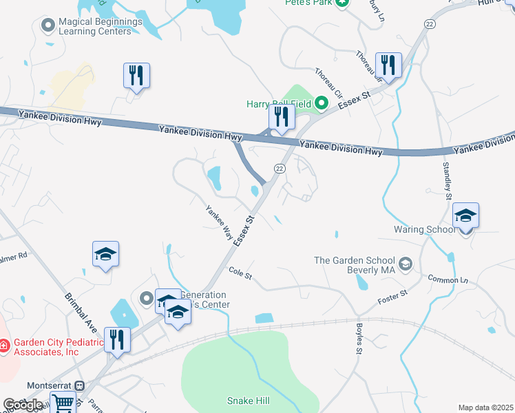 map of restaurants, bars, coffee shops, grocery stores, and more near 316 Essex Street in Beverly
