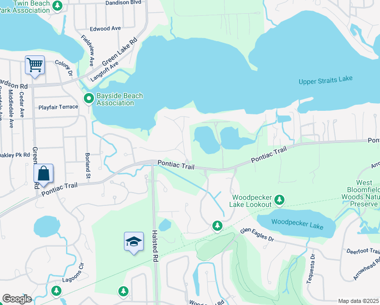 map of restaurants, bars, coffee shops, grocery stores, and more near 4529 Deckerland Street in West Bloomfield Township