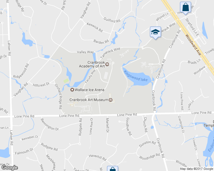 map of restaurants, bars, coffee shops, grocery stores, and more near Institute Way in Bloomfield Hills