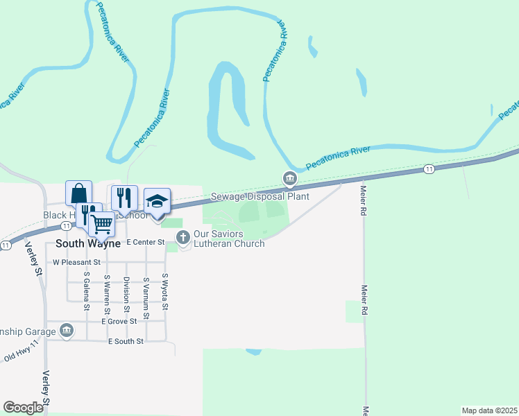 map of restaurants, bars, coffee shops, grocery stores, and more near in South Wayne