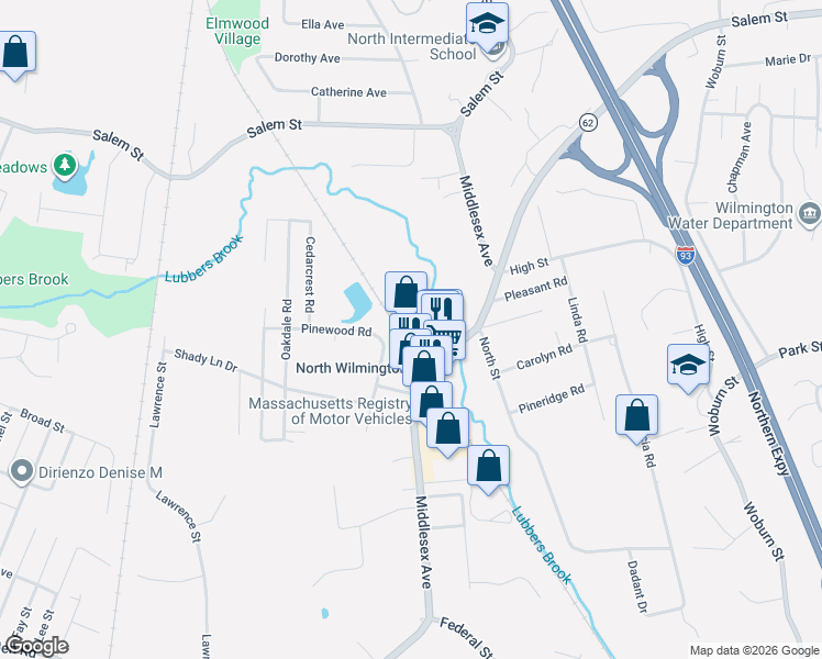 map of restaurants, bars, coffee shops, grocery stores, and more near 370 Middlesex Avenue in Wilmington